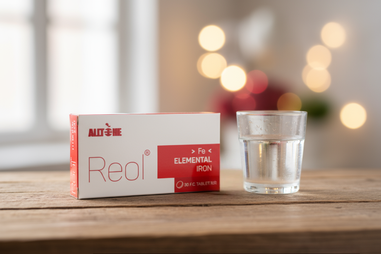 قرص رئول آهن المنتال کنار لیوان آب